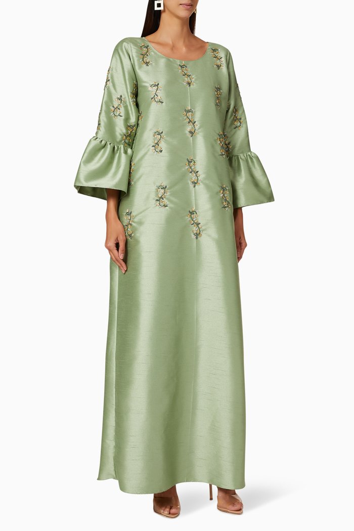 

Embroidered Frill Kaftan, Green