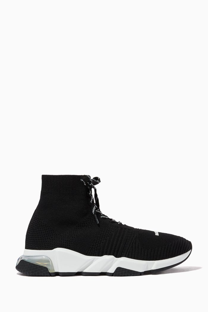 

Speed Clear Sole Lace-Up Sneakers in Jacquard Knit, Black
