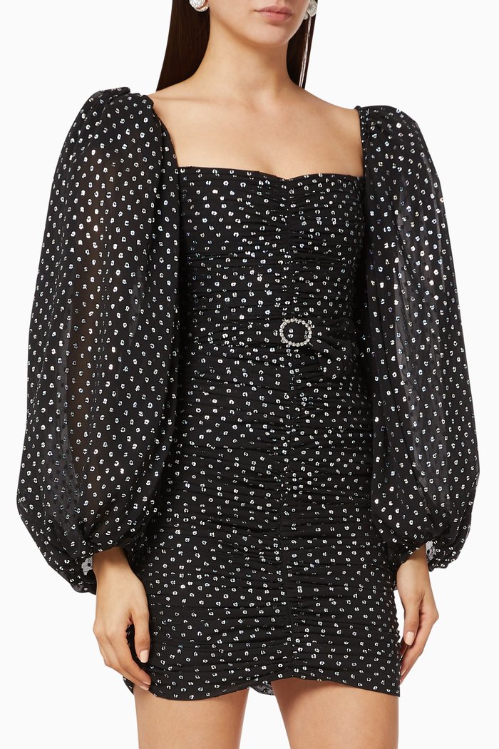 

Puff Sleeve Floral Mini Dress, Black