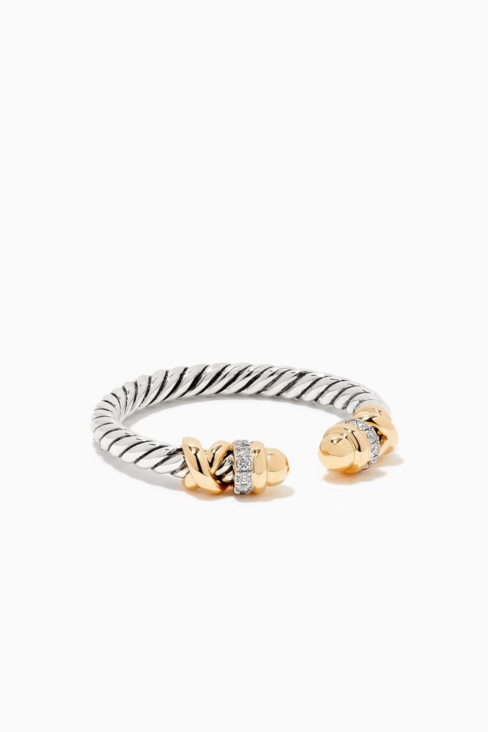 

Petite Helena Diamond Ring with 18kt Yellow Gold Domes, Silver