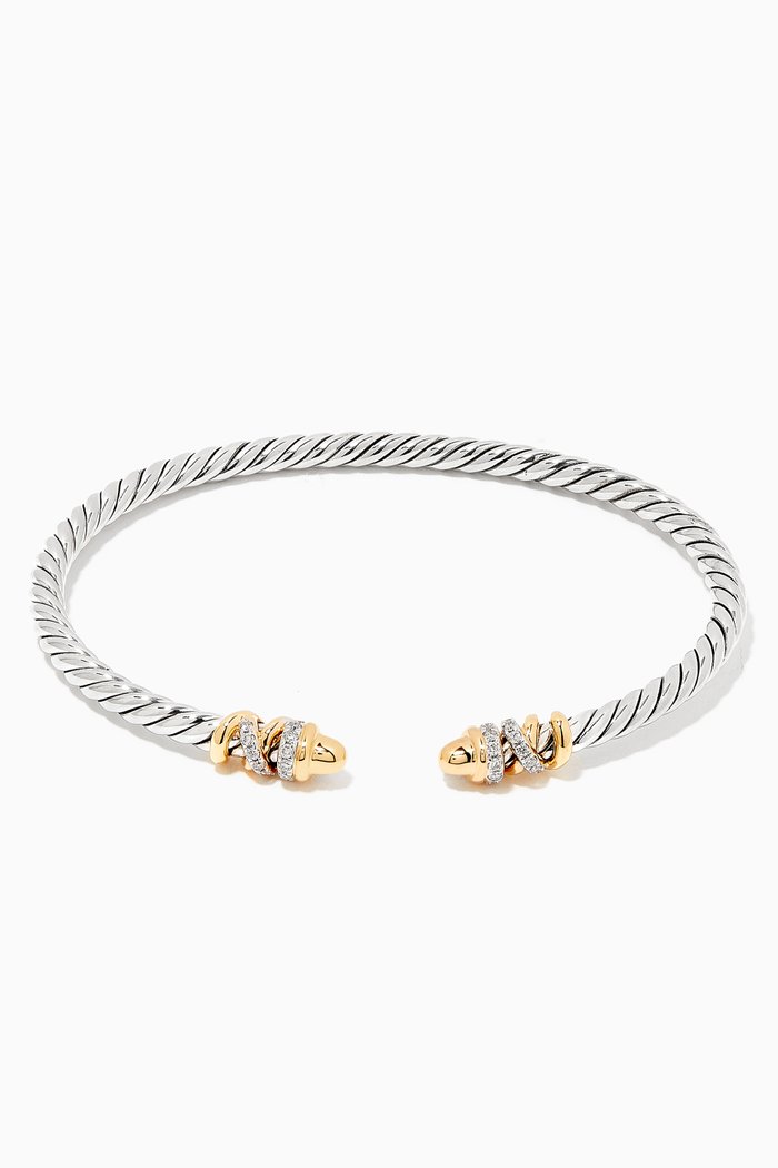 

Petite Helena Open Bracelet with Pavé Diamonds & 18kt Yellow Gold Domes, Silver