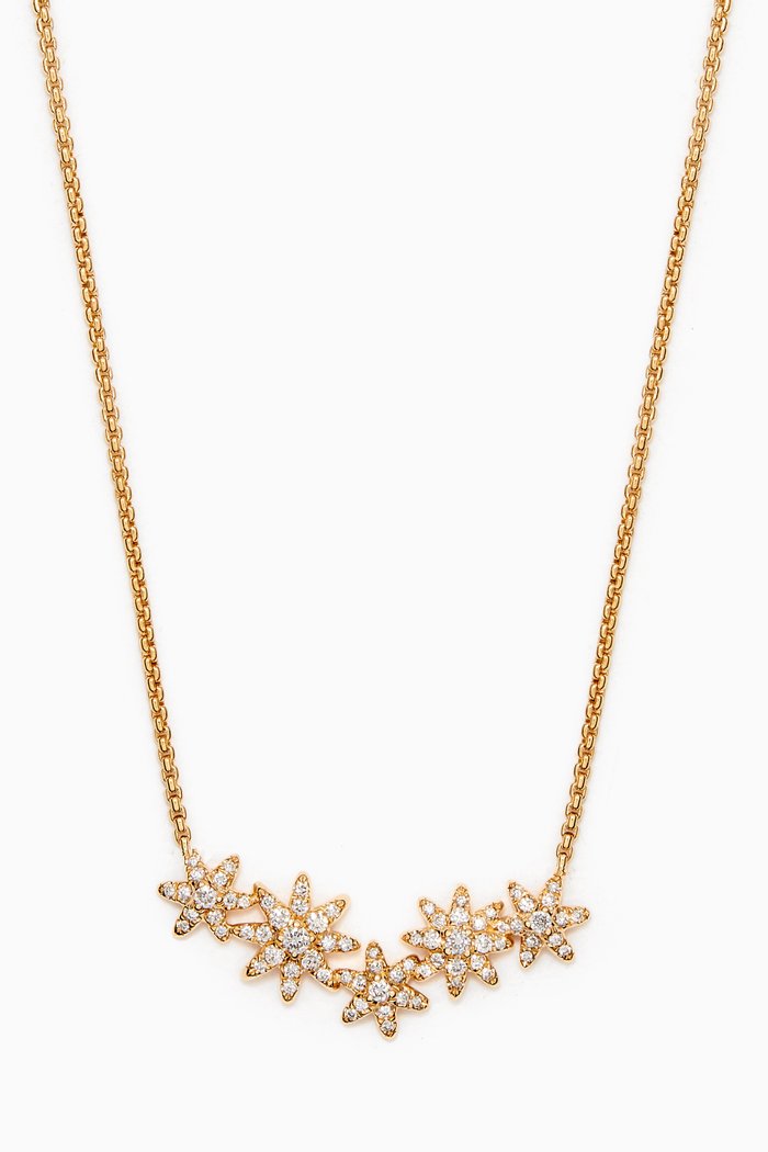 

Starburst Cluster Station Necklace with Pavé Diamonds in 18kt Yellow Gold