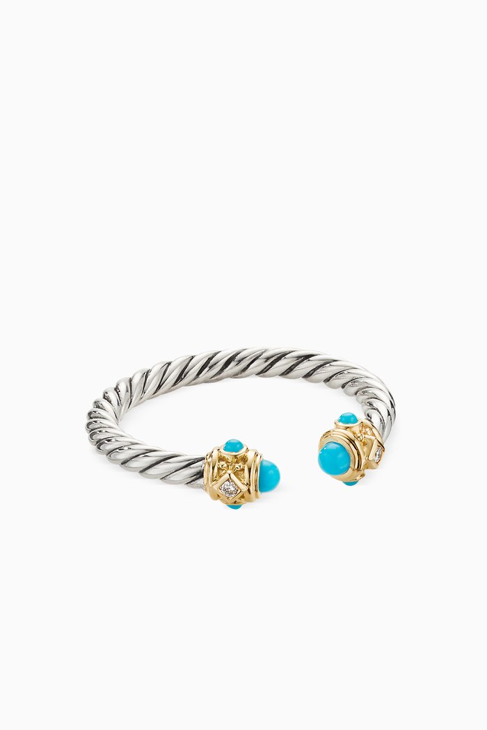 

Renaissance Diamond, Turquoise & 14kt Yellow Gold Ring in Sterling Silver