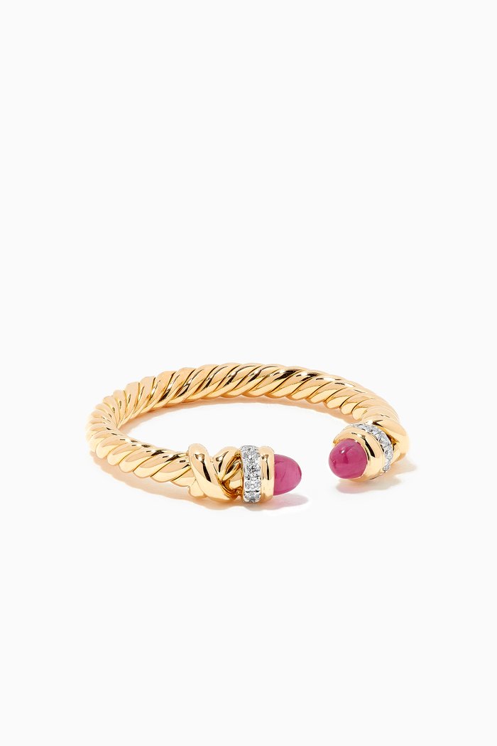 

Petite Helena Diamond Ring with Rubies in 18kt Yellow Gold