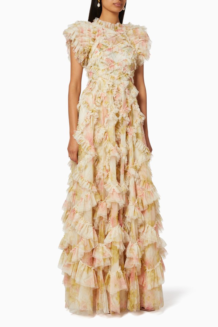 

Genevieve Rose Ruffle Tulle Gown, Neutral