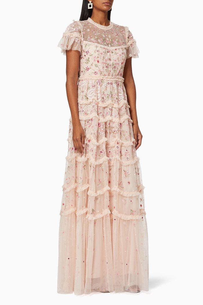 

Elsie Tiered Lace Gown, Pink
