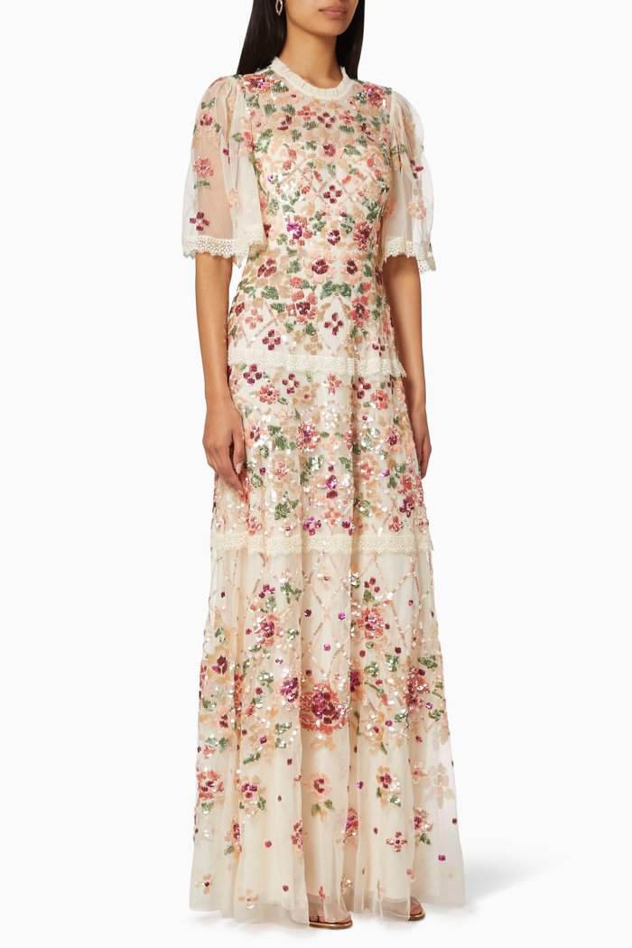 Trellis Rose Tulle Gown, Neutral