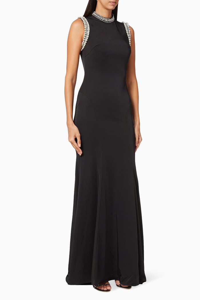 

Pearl Embellished Gown, Black