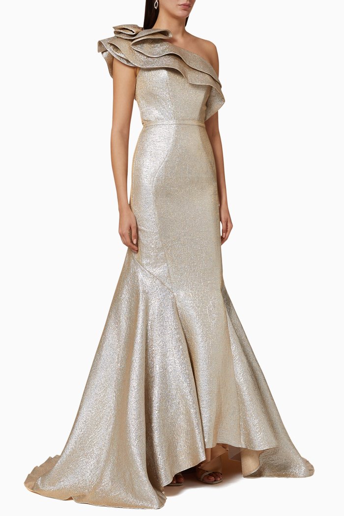 

Ruffle Trumpet Gown, Gold