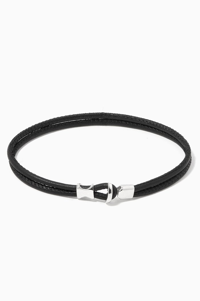 Orson Loop Leather Bracelet in Sterling Silver, Black