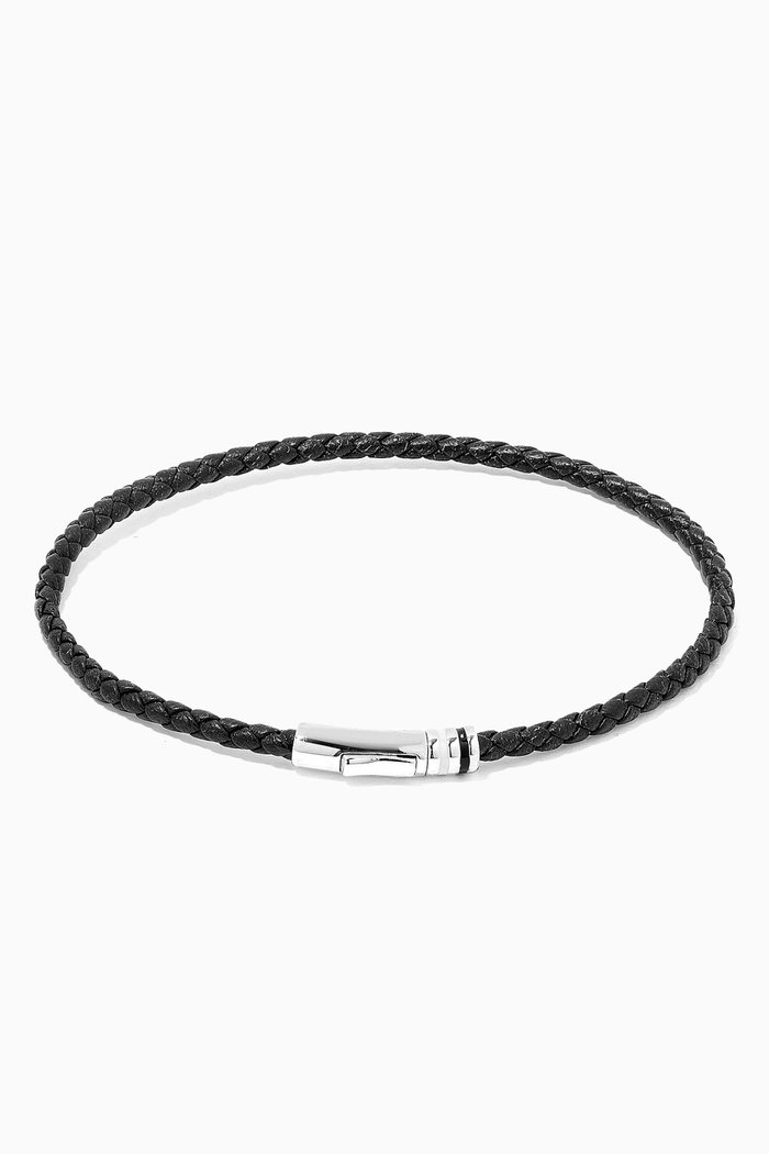 

Juno Leather Bracelet in Sterling Silver, Black