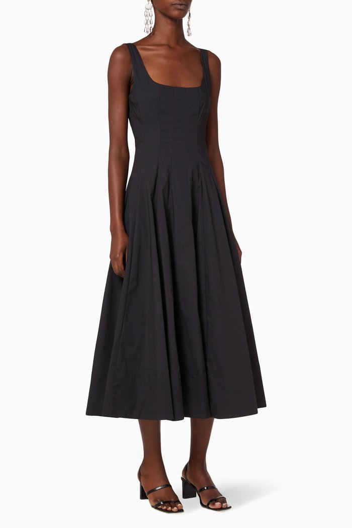 Wells Poplin Midi Dress, Black