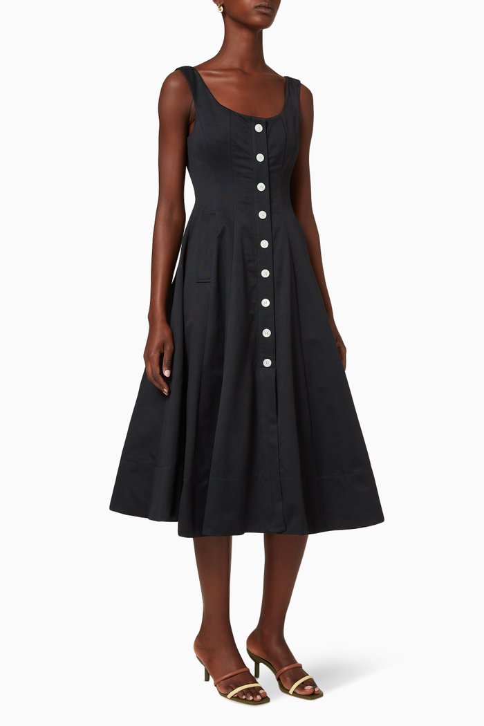 

Loretta Brushed Faille Midi Dress, Black