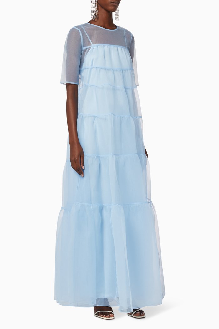 

Hyacinth Tiered Crinkled Organza Maxi Dress, Blue