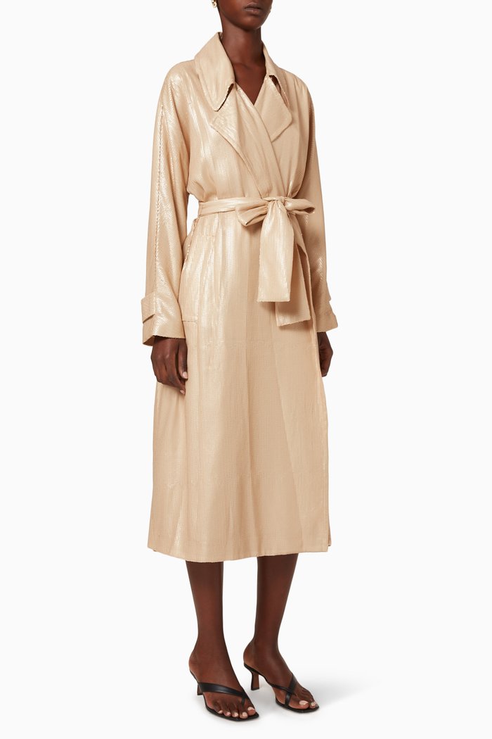 

Laurent Flat Sequin Trench Coat, Neutral