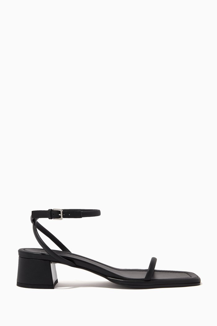 Kate Square Toe Sandals in Leather, Black