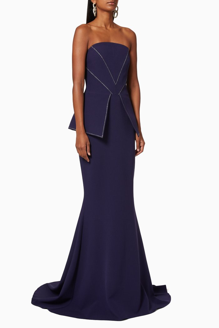 

Strapless Crystal Embellished Gown, Blue