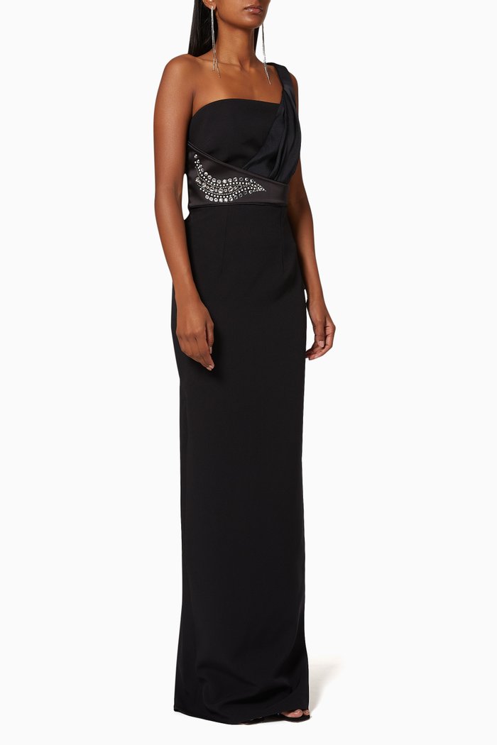 

One Shoulder Crepe Gown, Black