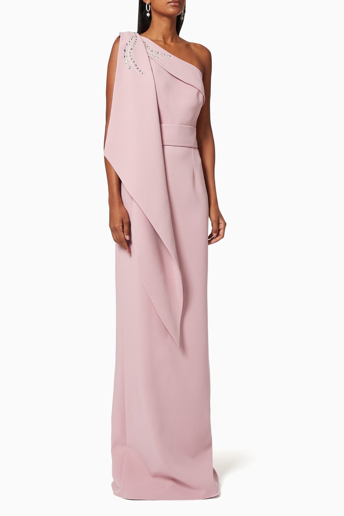 

Embellished One-Shoulder Gown, Pink