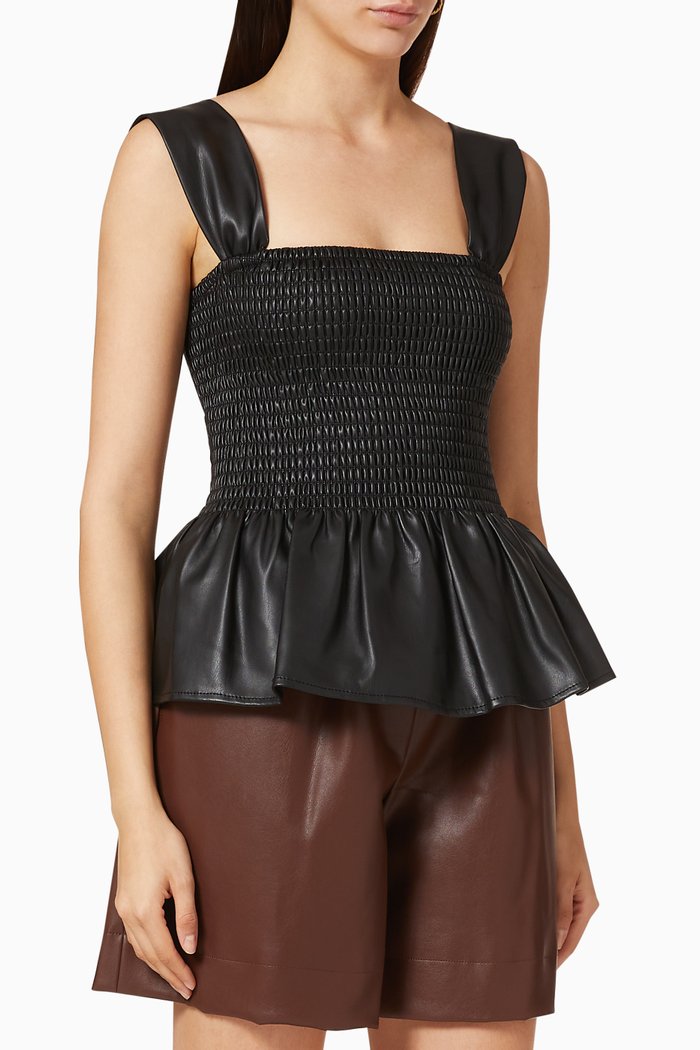 

Ida Vegan Leather Peplum Top, Black