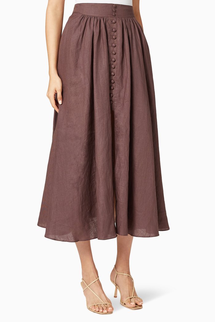

Sasha Linen Midi Skirt, Brown