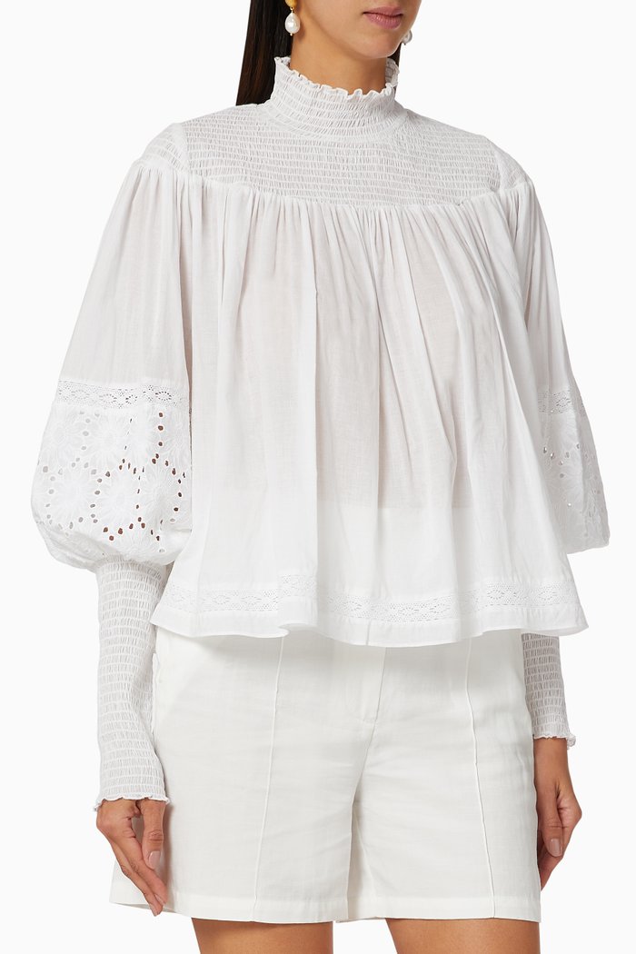 

Lucianna Linen Smock Top, White