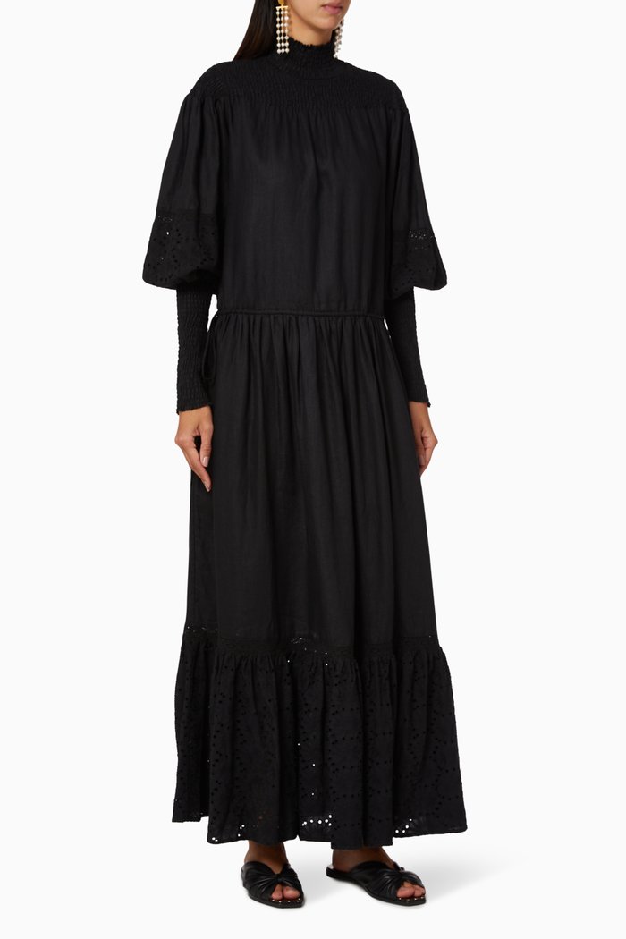 

Lucianna Linen Smock Dress, Black