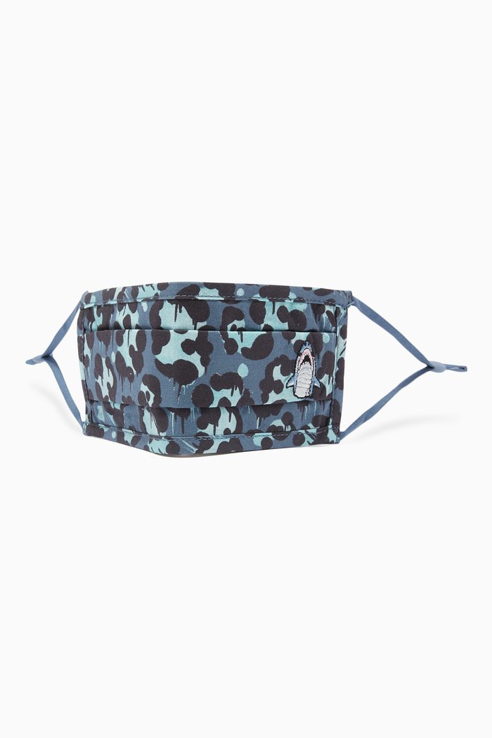 

Sharky Face Mask with Wild Beast Print, Blue