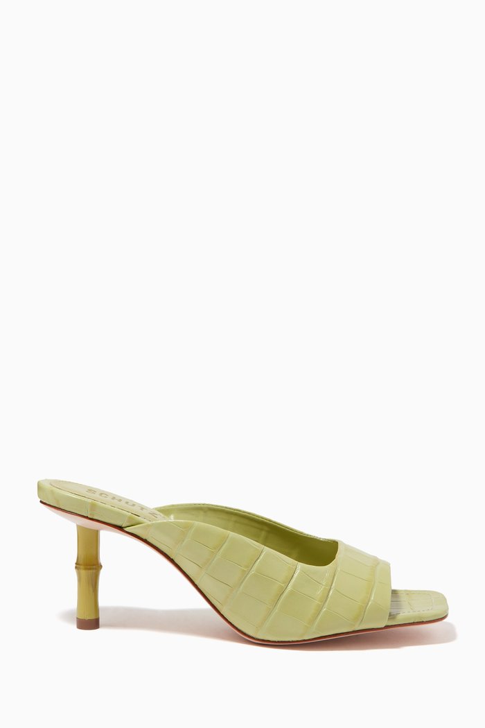 

Raven Mule Sandals in Croc-Embossed Leather, Green
