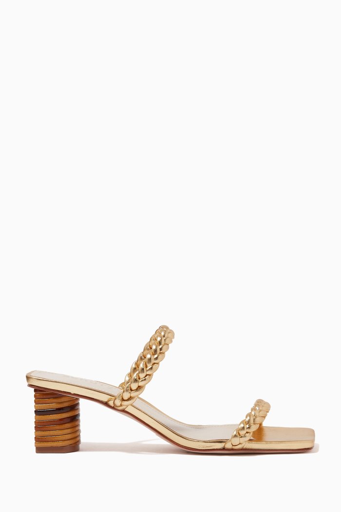 

Block Heel Mules in Metallic Leather, Gold