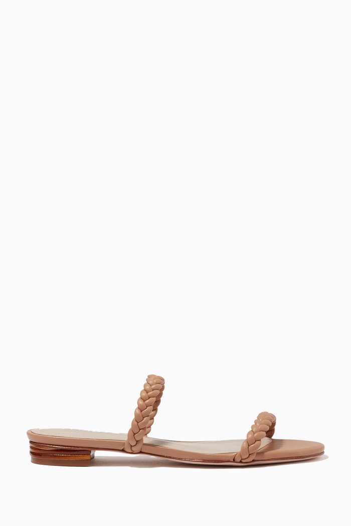 

Braided Flat Sandal in Smooth Leather, Neutral
