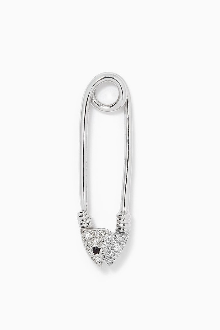 

Mini Safety Pin Single Earring in 18kt White Gold, Silver