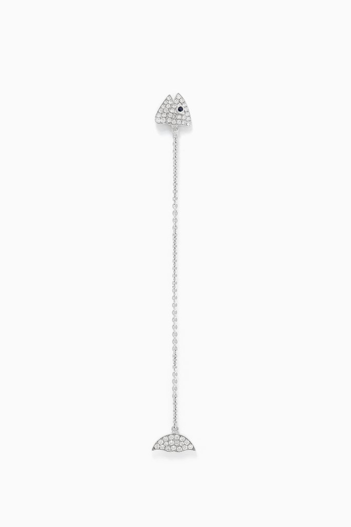 

Wishbone Drop Chain Single Earring in 18kt White Gold, Silver