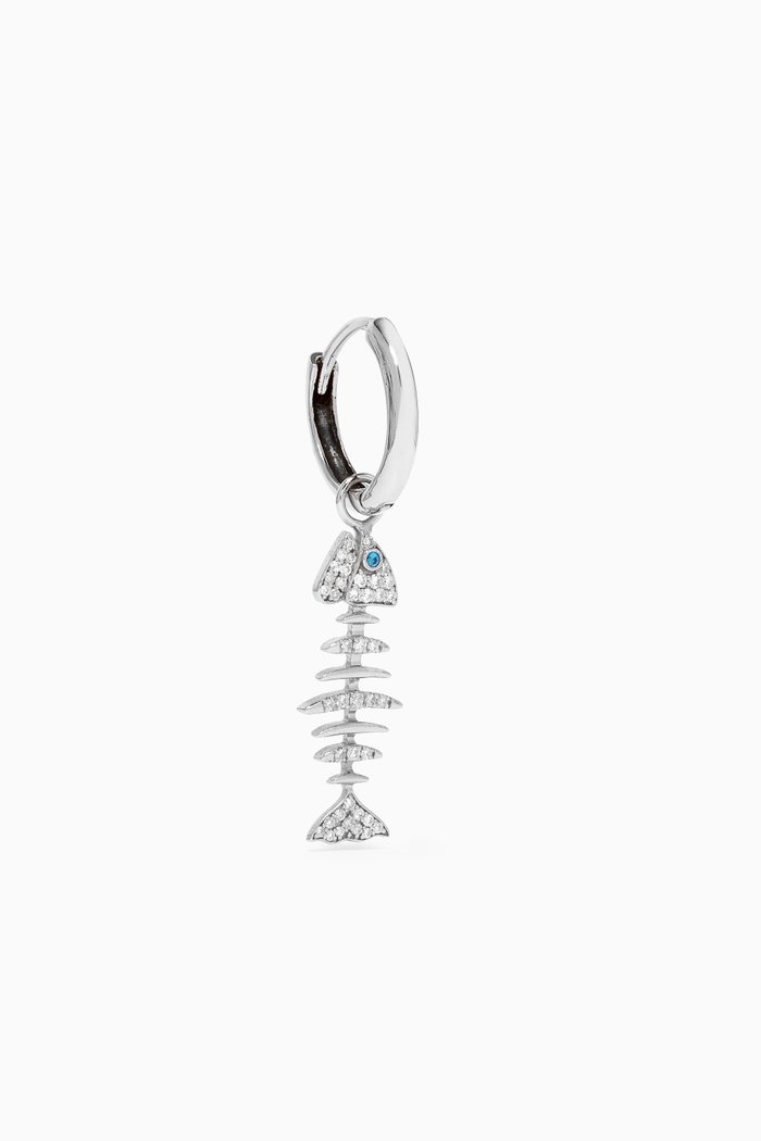 

Wishbone Hoop Drop Single Earring in 18kt White Gold, Silver