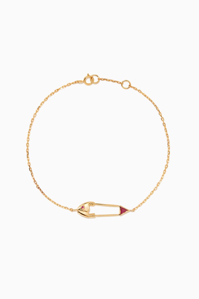 

Safety Pin Bracelet in 18kt Yellow Gold, Red