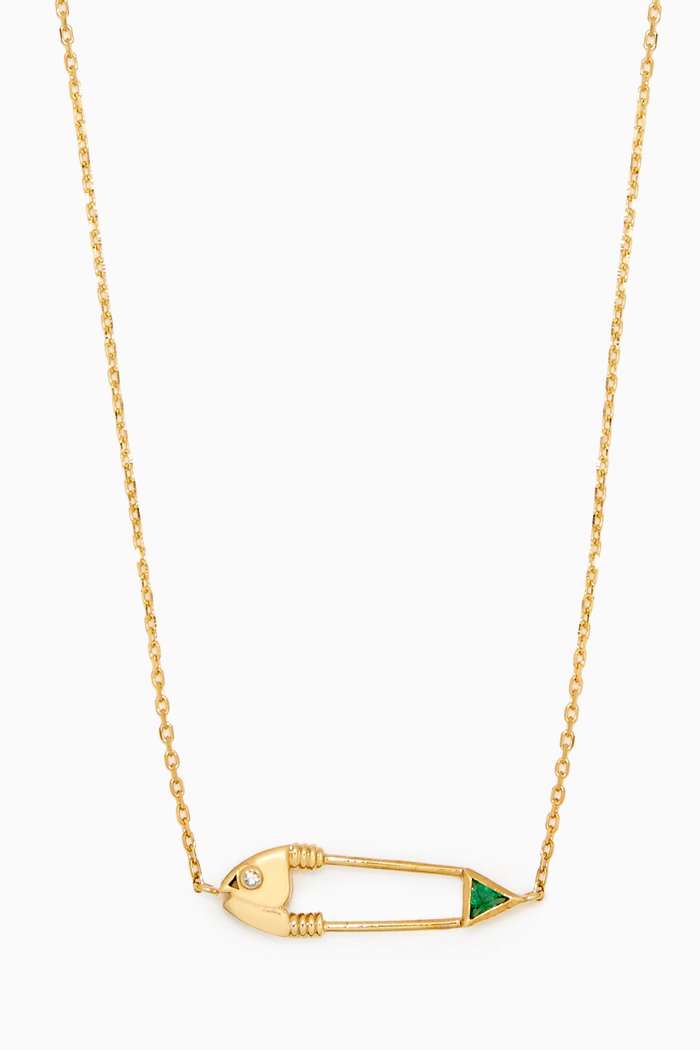 

Safety Pin Pendant in 18kt Yellow Gold, Green
