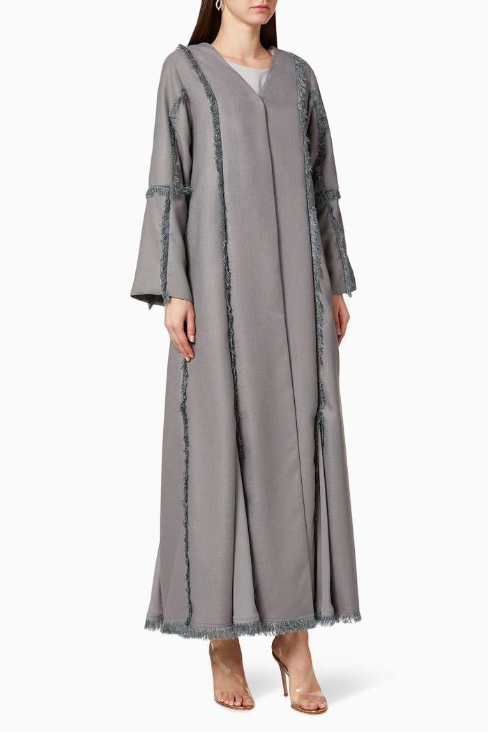 

Fringe Linen Abaya, Grey