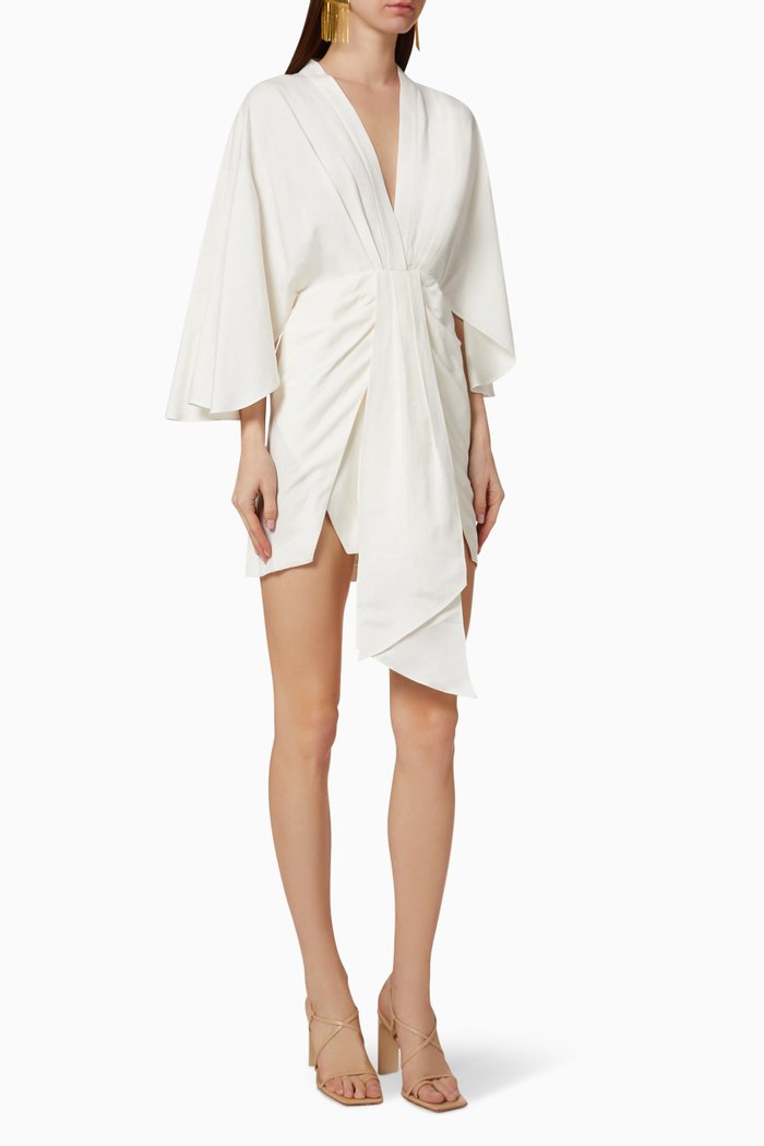 

Magnolia Knot Linen Dress, White