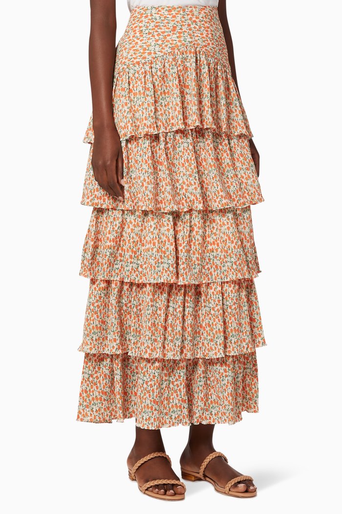

Escape Tiered Floral Skirt, Neutral