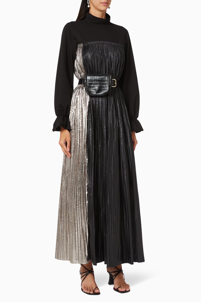 

Fur Trim Nylon Dress, Black