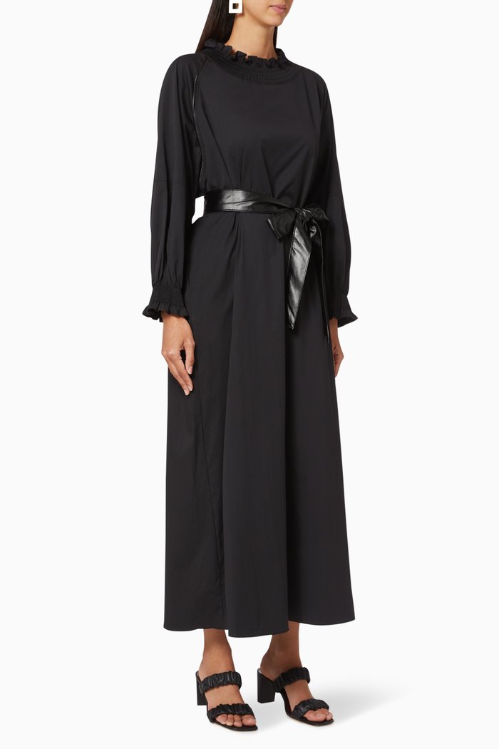 

Ruffled High-Neck Dress, Black
