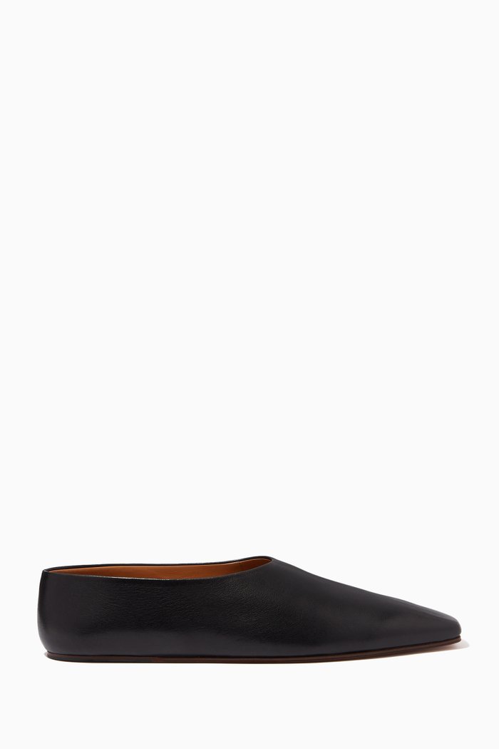 

Square Toe Flats in Leather, Black