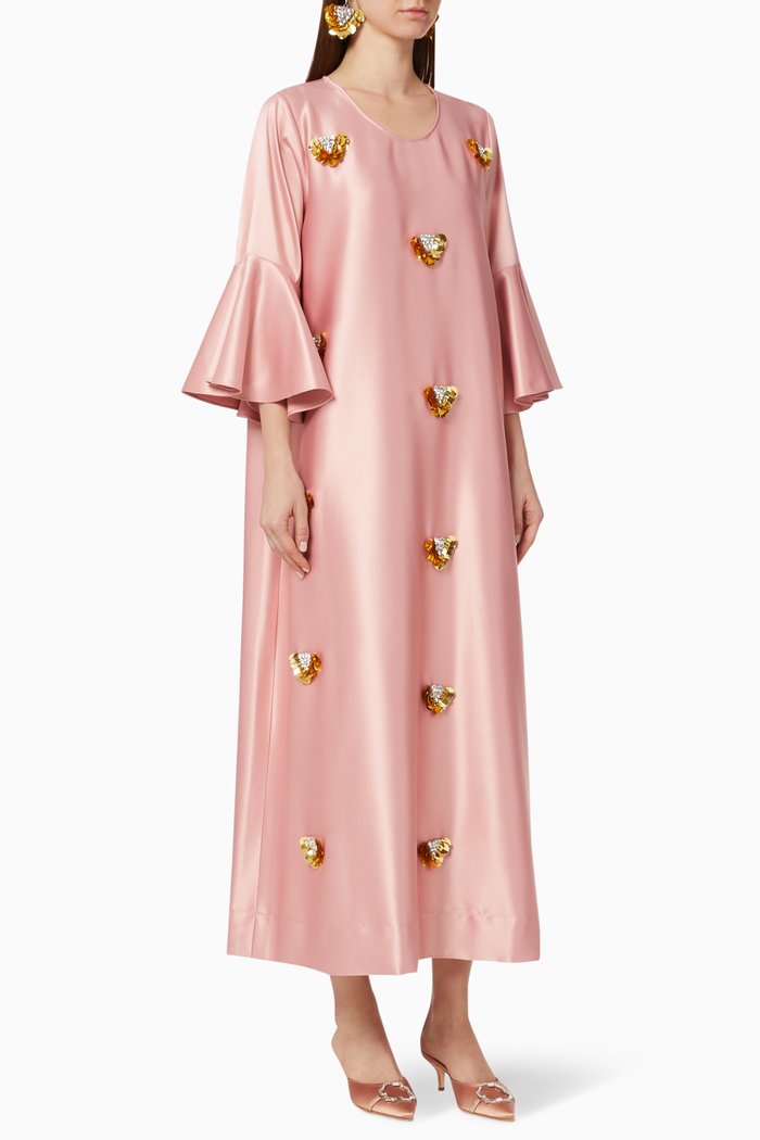 

Hand-embroidered Dress with Earrings, Pink