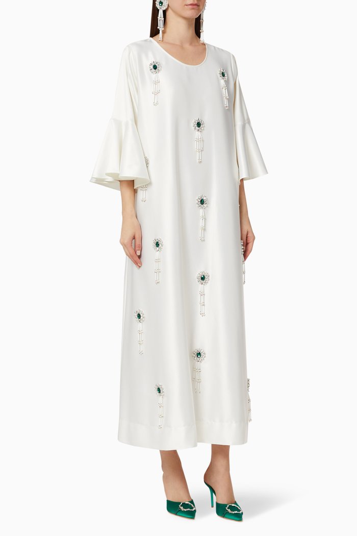 

Hand-embroidered Dress with Earrings, White
