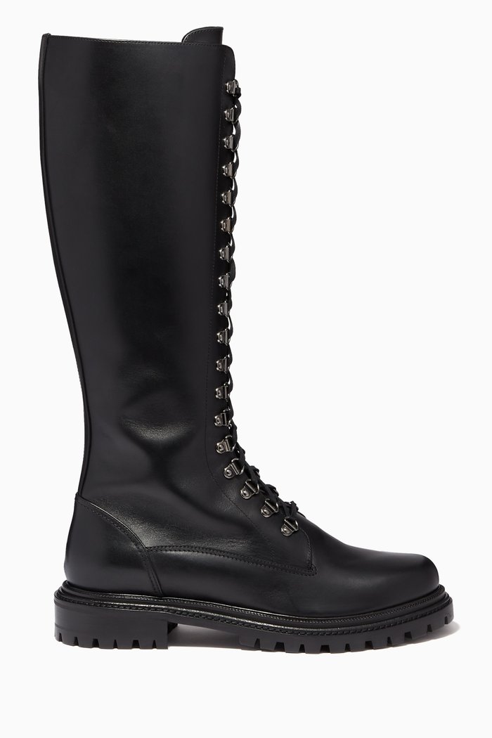

Combat Knee Boots in Leather, Black