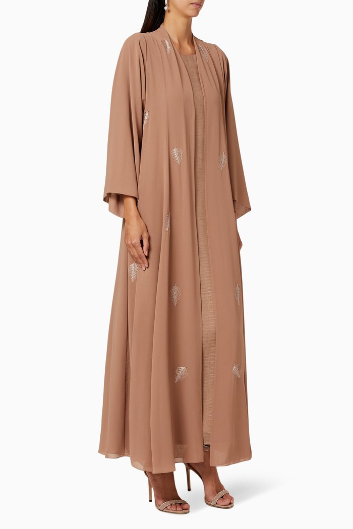 

Embroidered Chiffon Abaya Set, Neutral