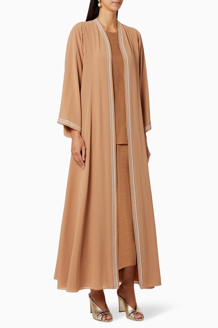 

Embroidered Abaya Set, Brown