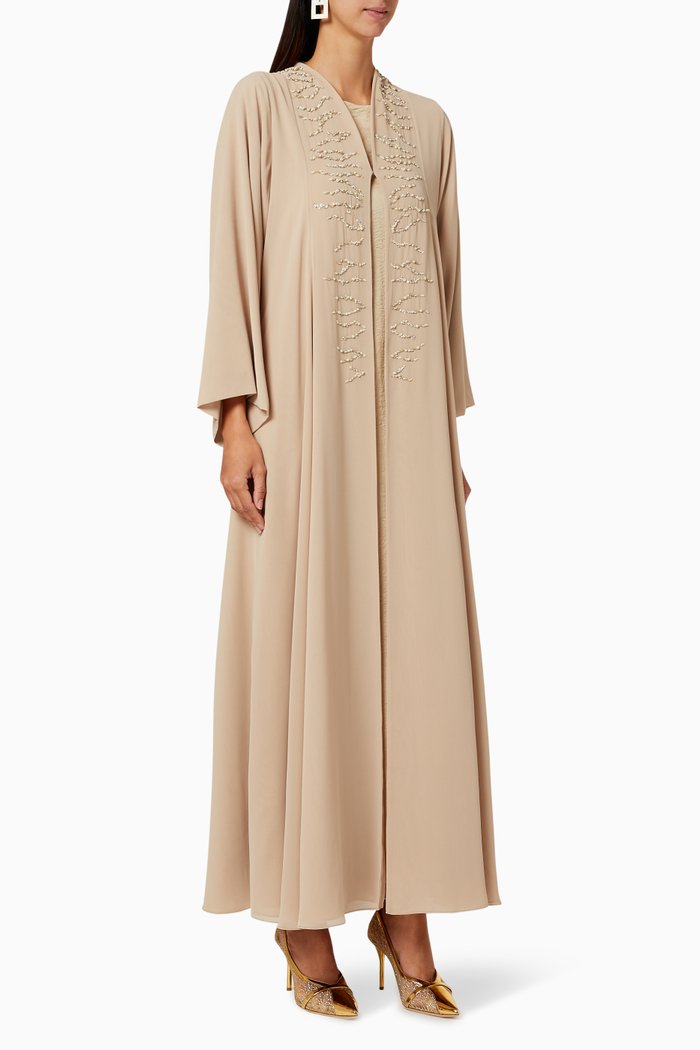 

Embellished Chiffon Abaya Set, Neutral