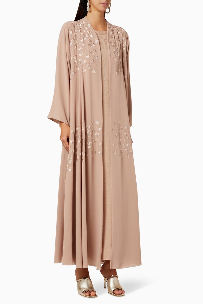 

Embroidered Abaya Set, Neutral