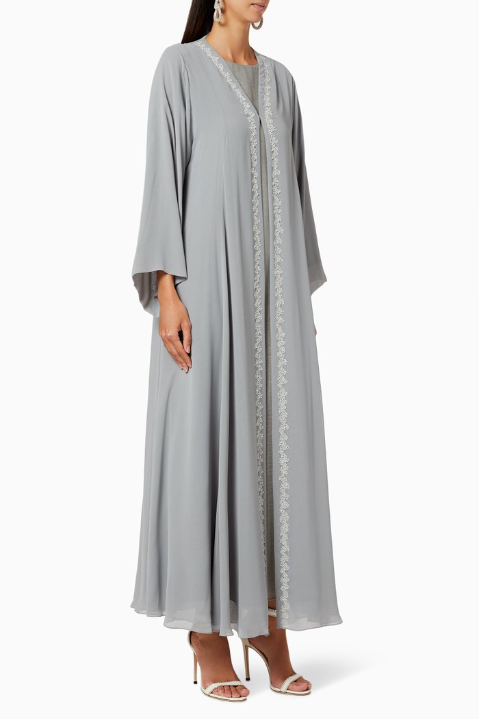 

Embroidered Abaya Set, Grey